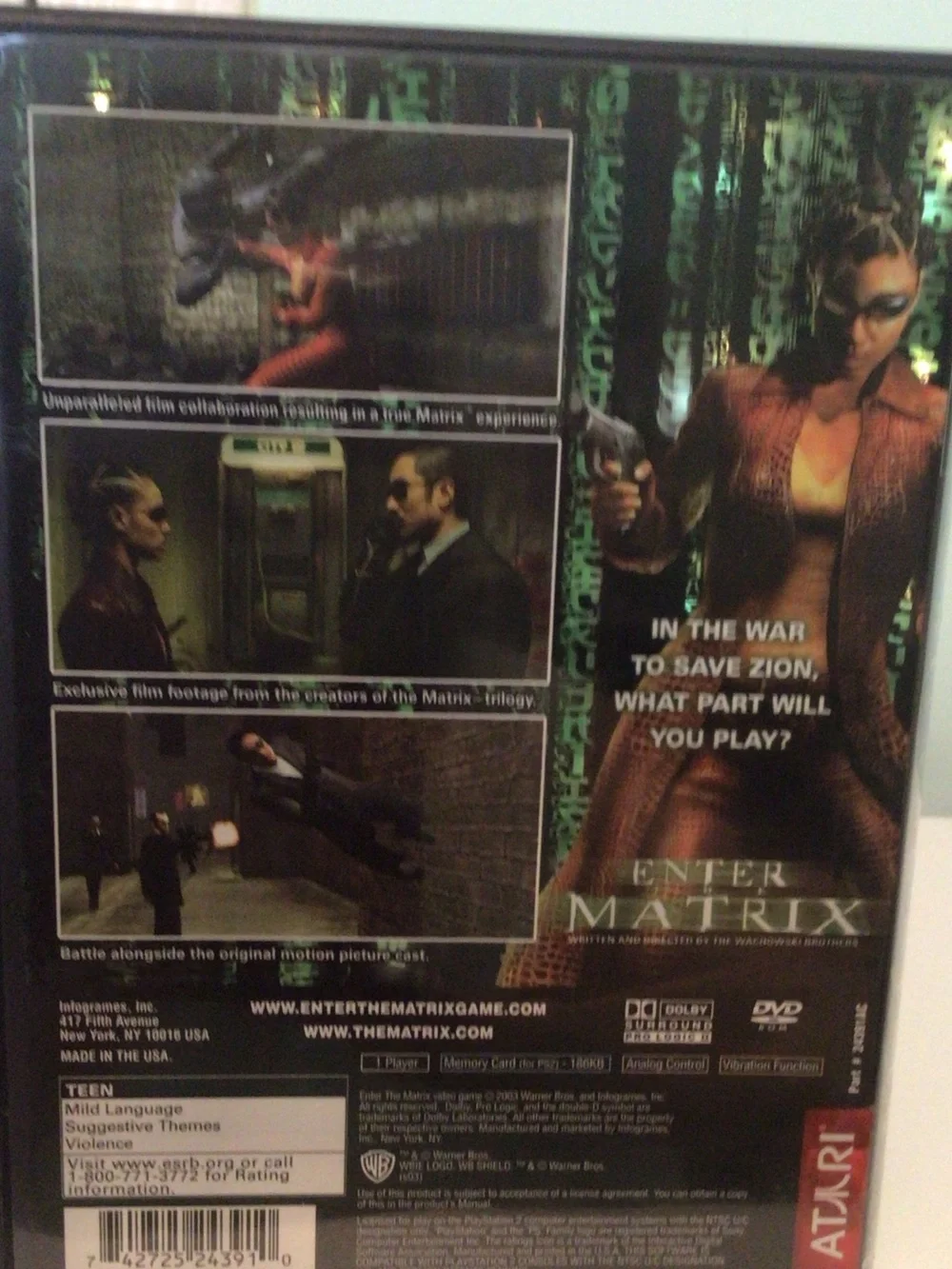 Sony Enter the Matrix PS2 Game - Black & Green Cover